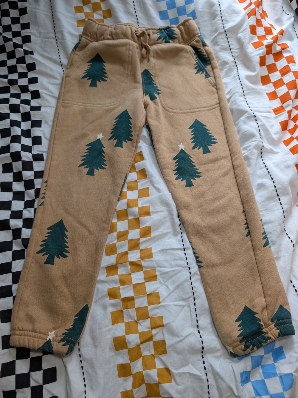 Kids Tan Sweatpants with Green Tree Print